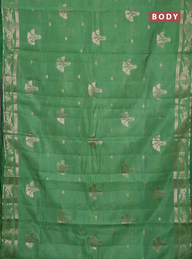 Semi raw silk saree light green with zari woven buttas and zari woven border
