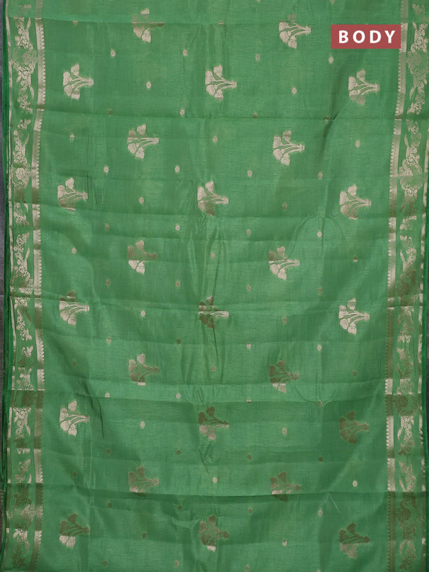 Semi raw silk saree light green with zari woven buttas and zari woven border