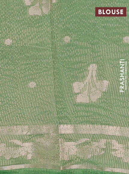 Semi raw silk saree light green with zari woven buttas and zari woven border