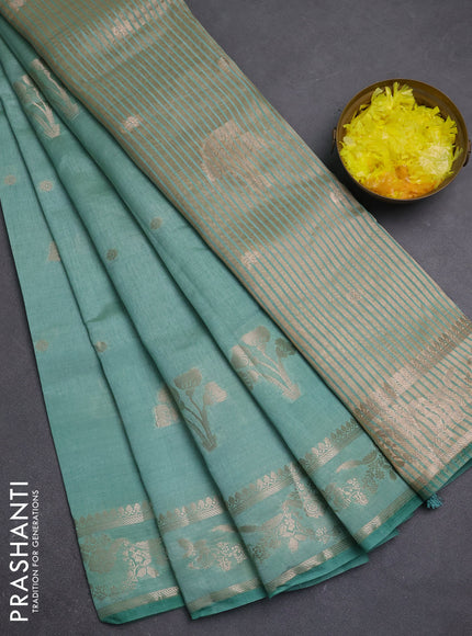Semi raw silk saree pastel green with zari woven buttas and zari woven border