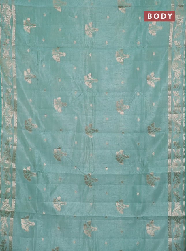 Semi raw silk saree pastel green with zari woven buttas and zari woven border