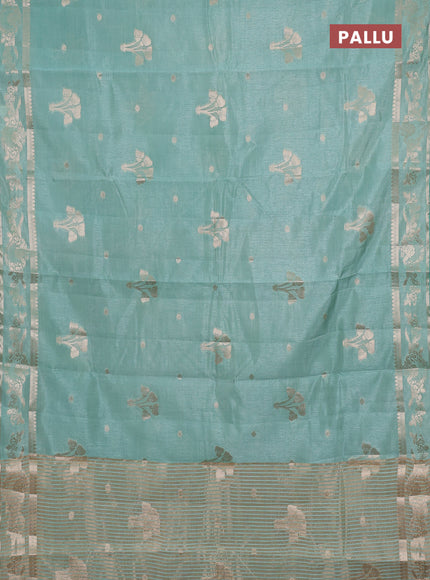 Semi raw silk saree pastel green with zari woven buttas and zari woven border
