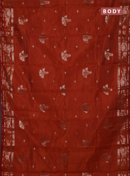Semi raw silk saree rust shade with zari woven buttas and zari woven border