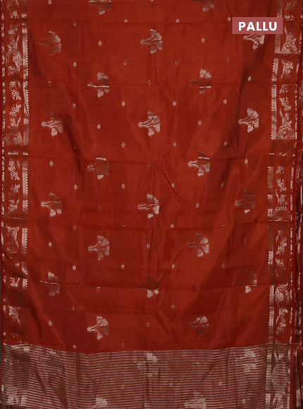 Semi raw silk saree rust shade with zari woven buttas and zari woven border