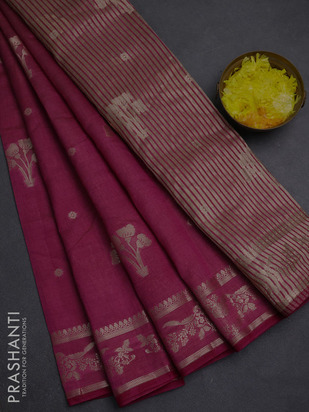 Semi raw silk saree wine shade with zari woven buttas and zari woven border