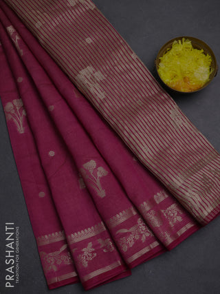 Semi raw silk saree wine shade with zari woven buttas and zari woven border