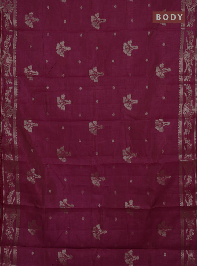 Semi raw silk saree wine shade with zari woven buttas and zari woven border