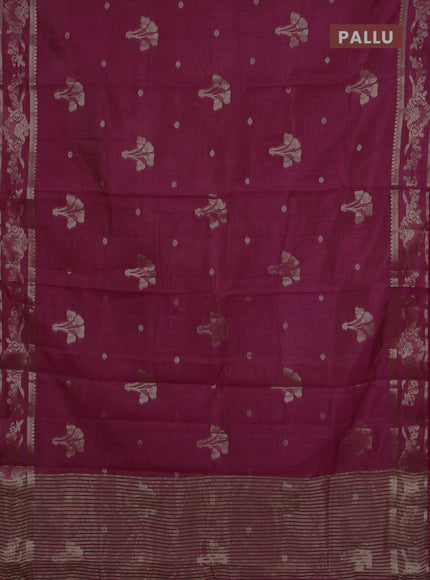 Semi raw silk saree wine shade with zari woven buttas and zari woven border