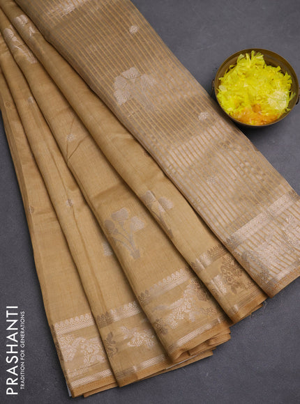 Semi raw silk saree sandal with zari woven buttas and zari woven border