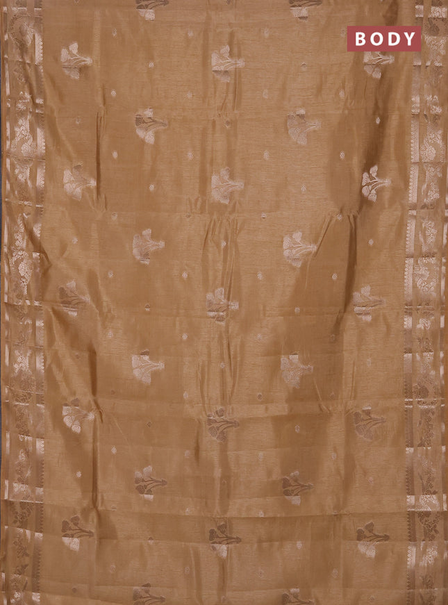 Semi raw silk saree sandal with zari woven buttas and zari woven border