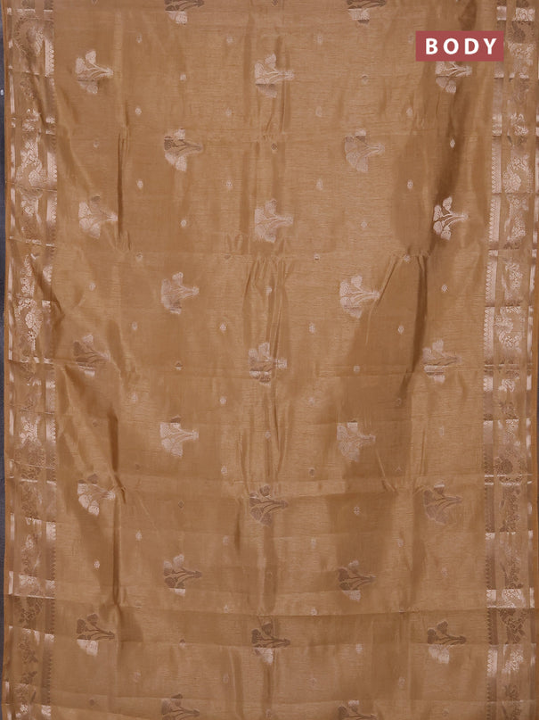 Semi raw silk saree sandal with zari woven buttas and zari woven border
