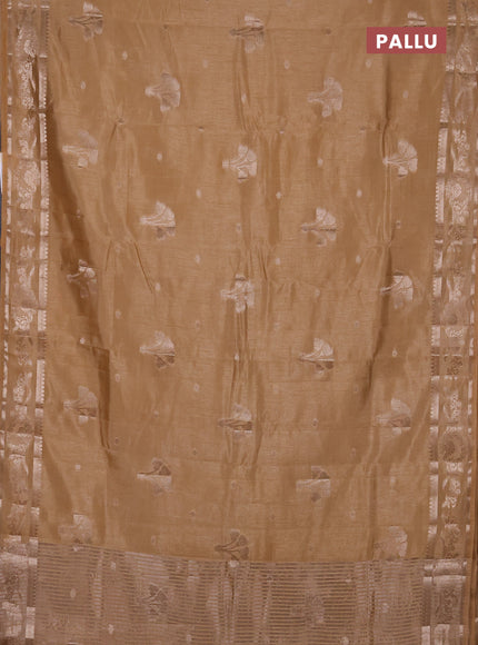 Semi raw silk saree sandal with zari woven buttas and zari woven border