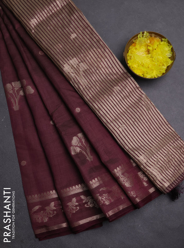 Semi raw silk saree deep purple with zari woven buttas and zari woven border
