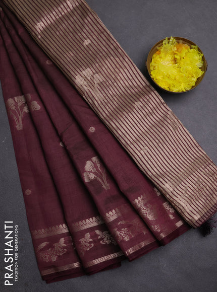 Semi raw silk saree deep purple with zari woven buttas and zari woven border
