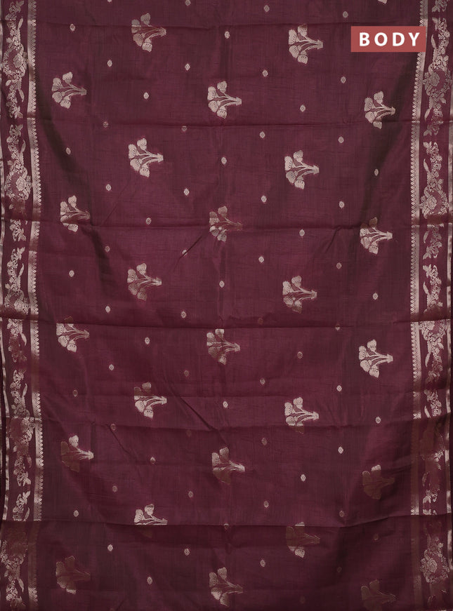 Semi raw silk saree deep purple with zari woven buttas and zari woven border