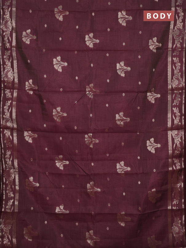 Semi raw silk saree deep purple with zari woven buttas and zari woven border