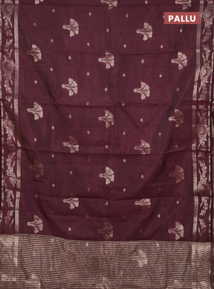 Semi raw silk saree deep purple with zari woven buttas and zari woven border