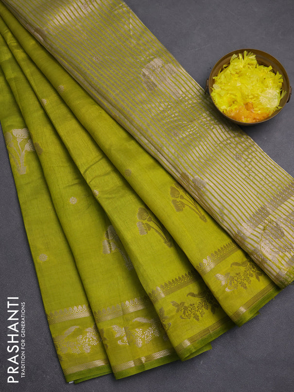 Semi raw silk saree light green with zari woven buttas and zari woven border