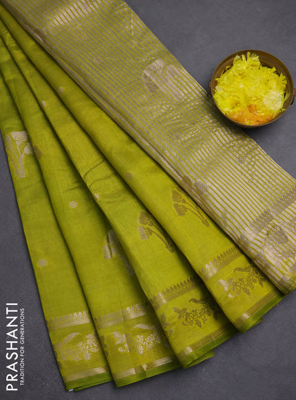 Semi raw silk saree light green with zari woven buttas and zari woven border