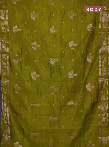 Semi raw silk saree light green with zari woven buttas and zari woven border