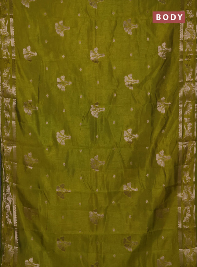 Semi raw silk saree light green with zari woven buttas and zari woven border