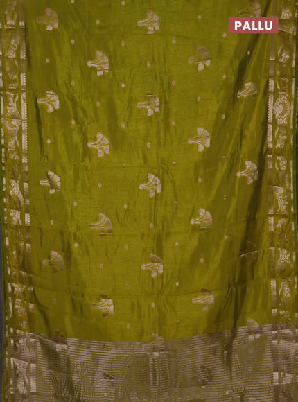 Semi raw silk saree light green with zari woven buttas and zari woven border