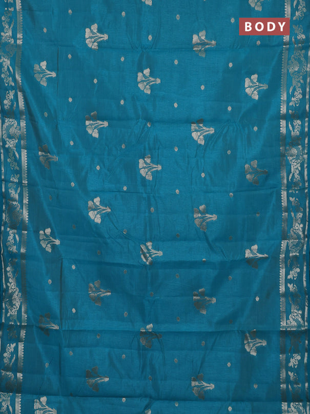 Semi raw silk saree teal green with zari woven buttas and zari woven border