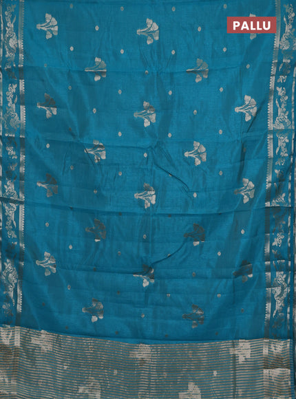 Semi raw silk saree teal green with zari woven buttas and zari woven border