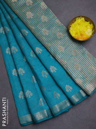 Semi raw silk saree teal green with allover zari woven buttas and zari woven border