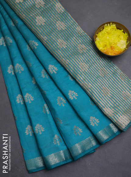 Semi raw silk saree teal green with allover zari woven buttas and zari woven border