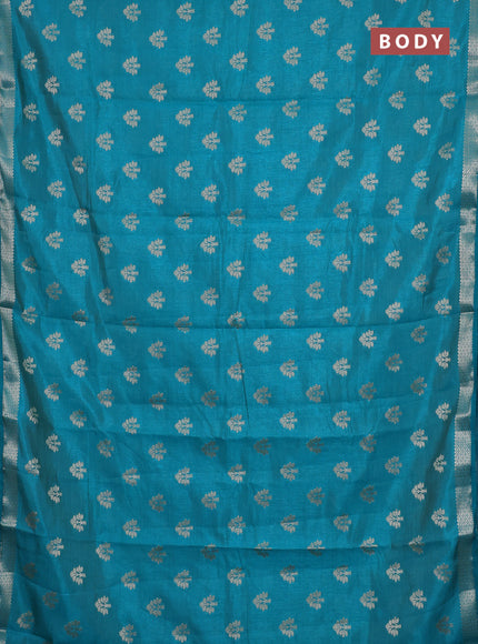 Semi raw silk saree teal green with allover zari woven buttas and zari woven border