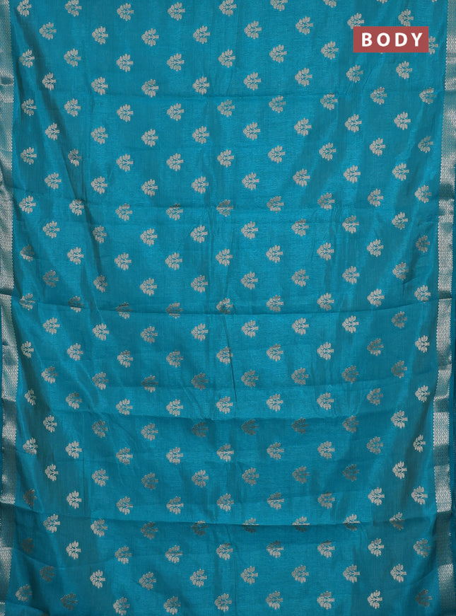 Semi raw silk saree teal green with allover zari woven buttas and zari woven border