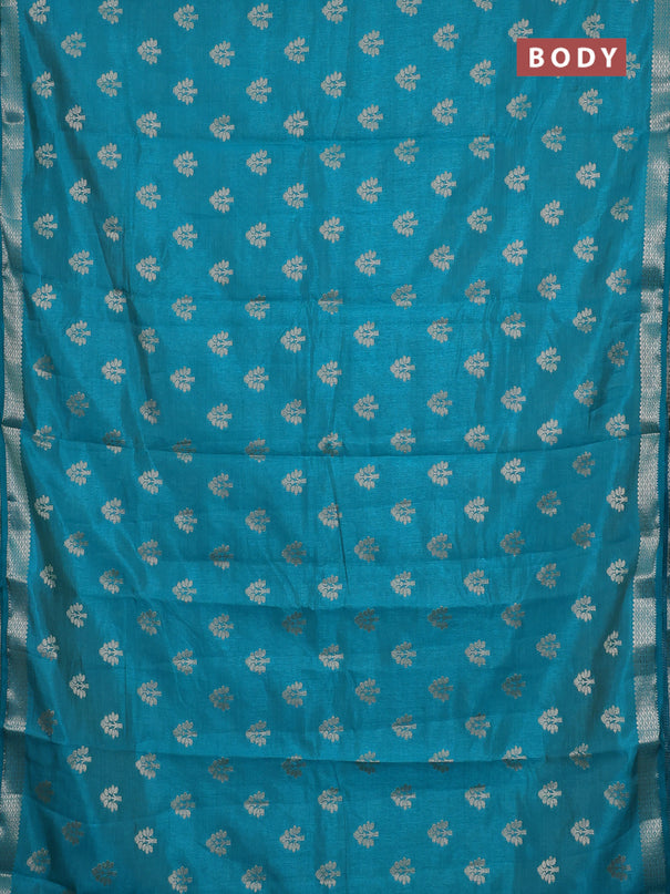 Semi raw silk saree teal green with allover zari woven buttas and zari woven border