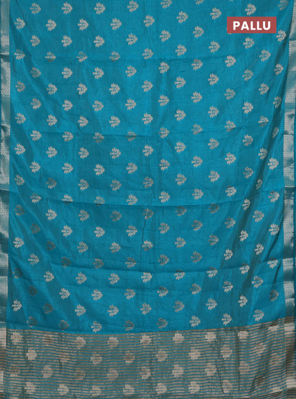 Semi raw silk saree teal green with allover zari woven buttas and zari woven border