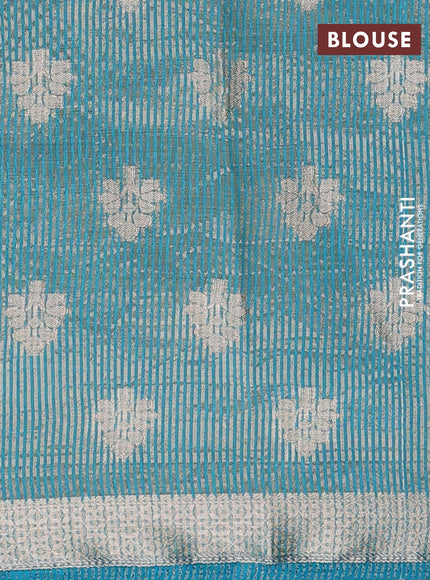 Semi raw silk saree teal green with allover zari woven buttas and zari woven border