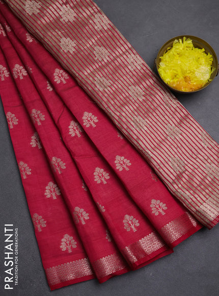 Semi raw silk saree red with allover zari woven buttas and zari woven border