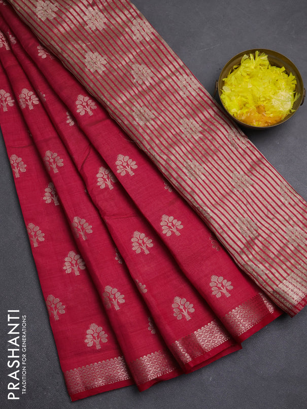 Semi raw silk saree red with allover zari woven buttas and zari woven border