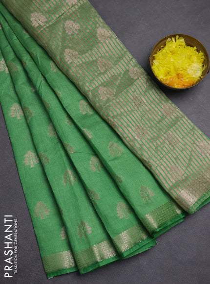 Semi raw silk saree light green with allover zari woven buttas and zari woven border
