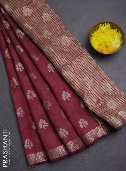Semi raw silk saree deep maroon with allover zari woven buttas and zari woven border