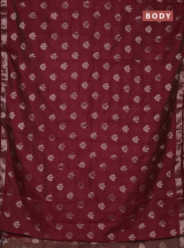 Semi raw silk saree deep maroon with allover zari woven buttas and zari woven border
