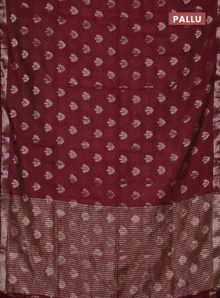 Semi raw silk saree deep maroon with allover zari woven buttas and zari woven border