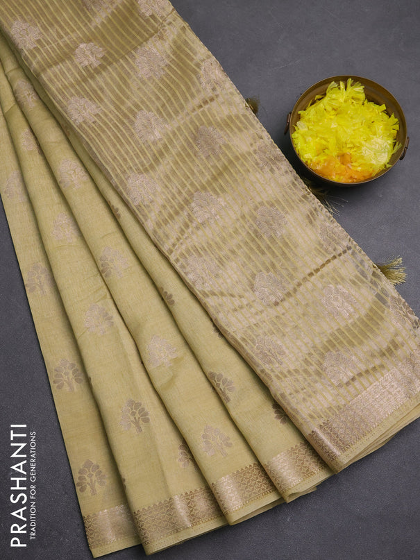 Semi raw silk saree beige with allover zari woven buttas and zari woven border