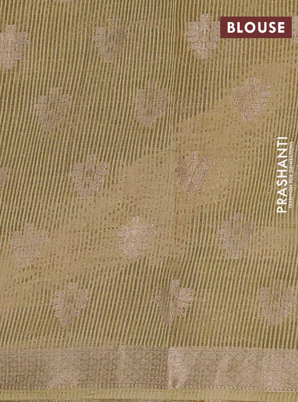 Semi raw silk saree beige with allover zari woven buttas and zari woven border
