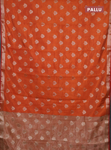 Semi raw silk saree rust shade with allover zari woven buttas and zari woven border