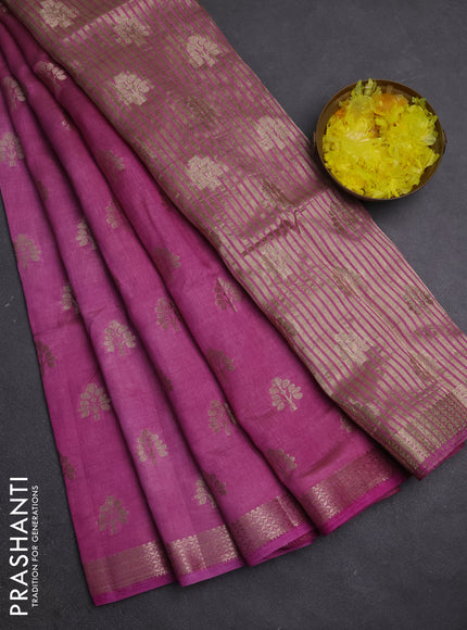 Semi raw silk saree pink with allover zari woven buttas and zari woven border