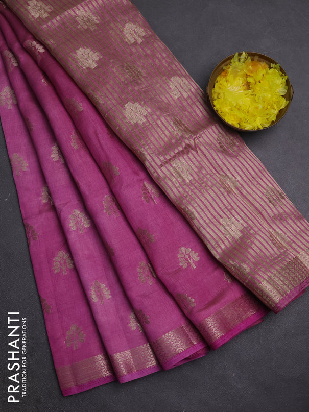 Semi raw silk saree pink with allover zari woven buttas and zari woven border