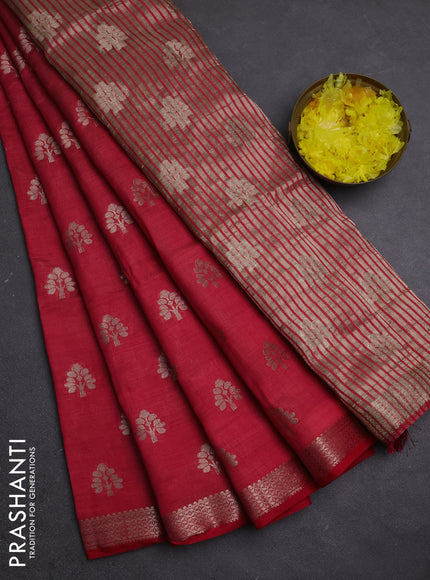 Semi raw silk saree red with allover zari woven buttas and zari woven border