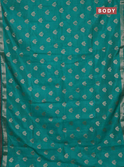 Semi raw silk saree teal green with allover zari woven buttas and zari woven border