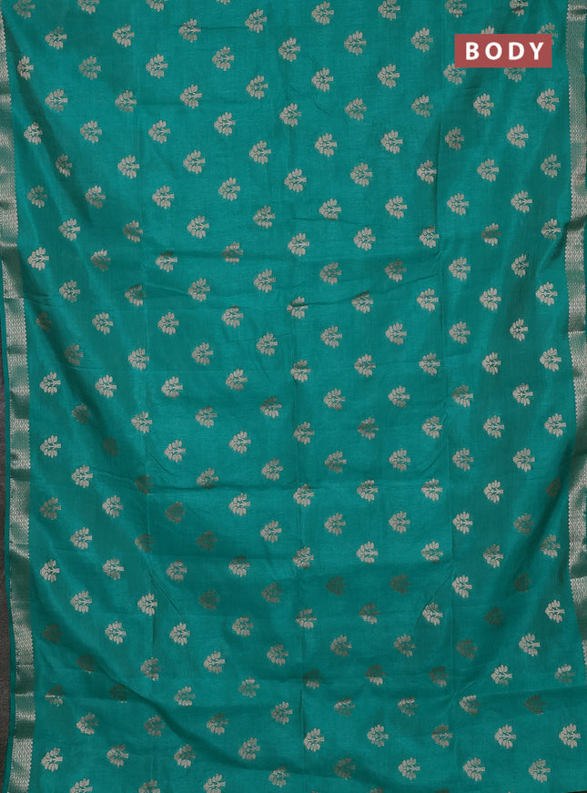 Semi raw silk saree teal green with allover zari woven buttas and zari woven border