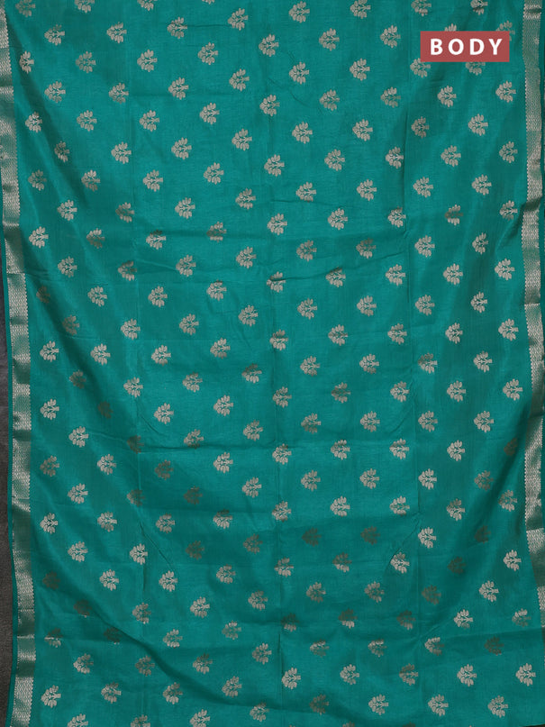 Semi raw silk saree teal green with allover zari woven buttas and zari woven border